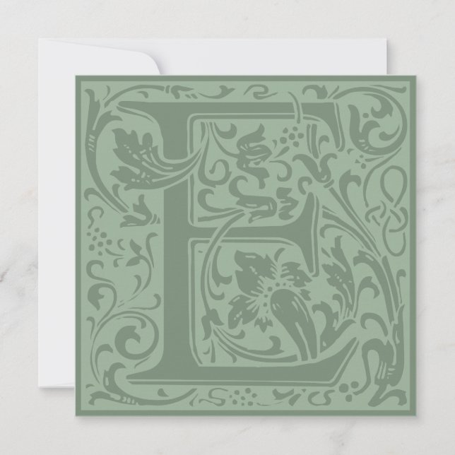 Invitación Letra monograma E de William Morris floral (Anverso)