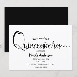 Invitación Letra Negra Moderna Mínima Quinceañera Quince 15