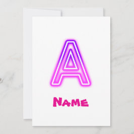 Invitación Letra Neon A Monograma Brillante Rosa Purpura Inic