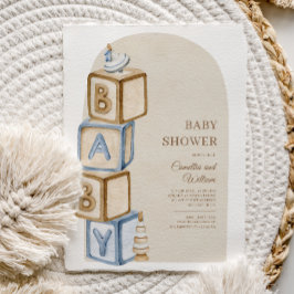 Invitación Letra neutra boho bebe bloquea Baby Shower