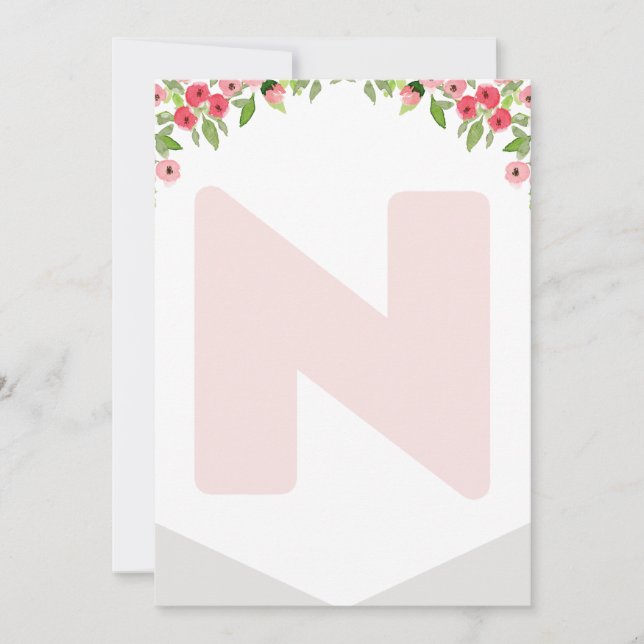 Invitación Letra pancarta arbolada N de primer cumpleaños de  (Anverso)