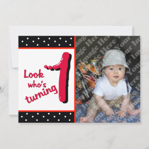 Invitación Letra roja burbuja primera celebración de cumpleañ