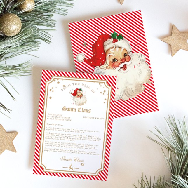 Invitación Letra roja Stripe de Santa (Letter From Santa)