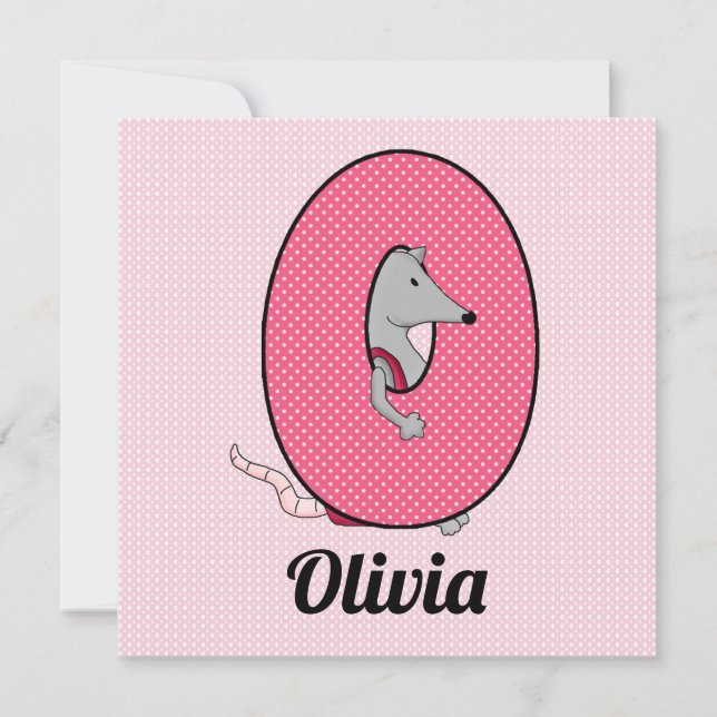 Invitación Letra rosa monograma de la fiesta de cumpleaños de (Anverso)
