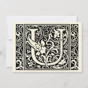 Invitación Letra U Monograma medieval Art Nouveau