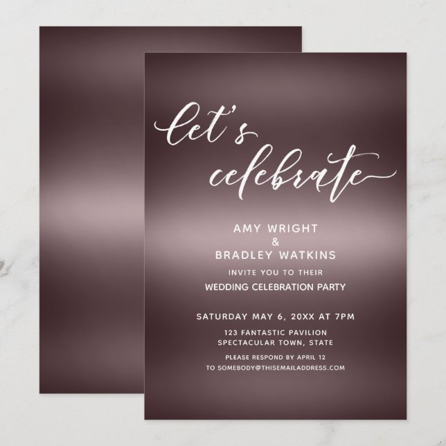 Invitación Letras a mano Vamos a celebrar sobre rosa simple (Anverso / Reverso)