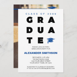 Invitación Letras azul negrita GRADUADAS y graduación de mayú