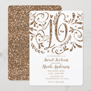 Invitación Letras caprichosas con brillo de oro rosa Dulces 1