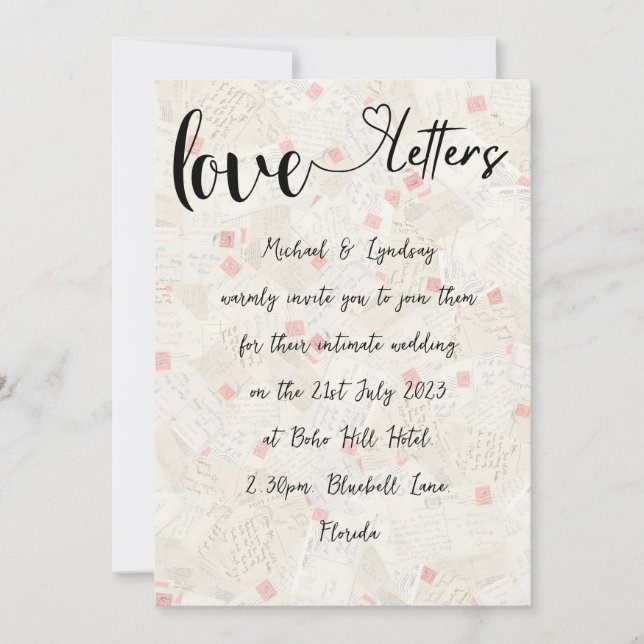 Invitación Letras de amor Boda de encanto de época manuscrita (Anverso)