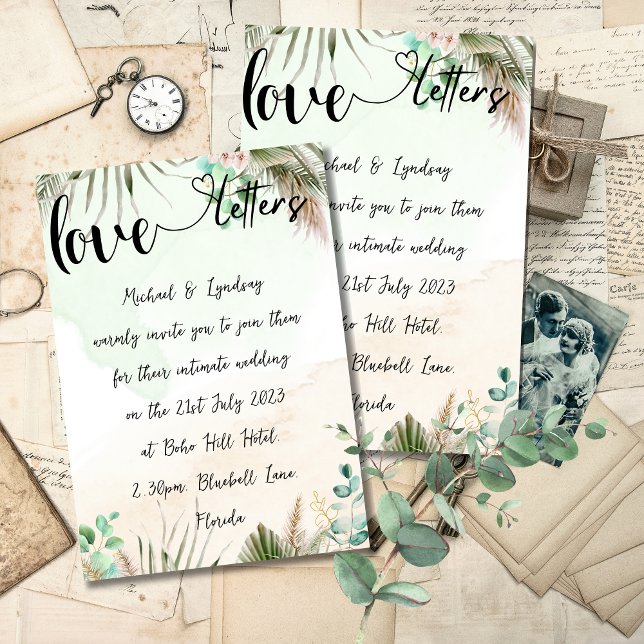 Invitación Letras de amor manuscritas Boho Boda temática (Subido por el creador)