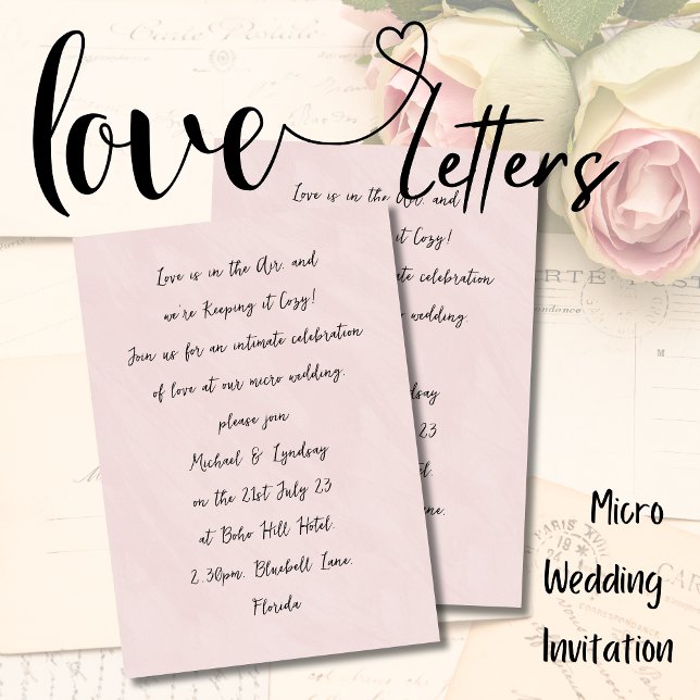 Invitación Letras de amor MICRO BODA Rosa manuscrito rosa (Subido por el creador)