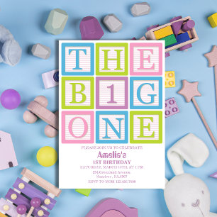 Invitación Letras de Bloque de Pastel La Grande de Niña 