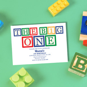 Invitación Letras de Bloque Retro El Grande Primer Cumpleaños