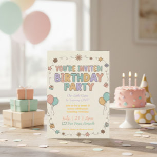 Invitación Letras de fieltro retro dulces y soleadas Cumpleañ