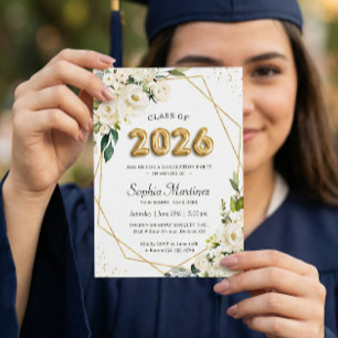 Invitación Letras de globo dorado juguetón graduación 2026