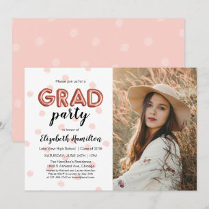 Invitación Letras de Globos de Oro Rosa y Fiesta de Graduació