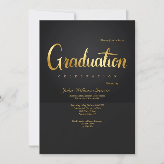 Invitación Letras de graduación de oro (Anverso)