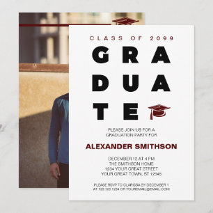 Invitación Letras de GRADUADO marrón y negrita y graduación d
