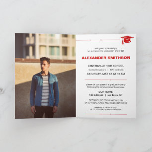 Invitación Letras de GRADUADO rojo negrita y graduación de ma