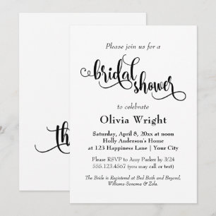 Invitación Letras de guión elegante negro y blanco para la du