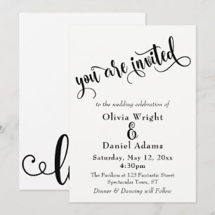 Invitación Letras de guiones de moda Boda blanco y negro