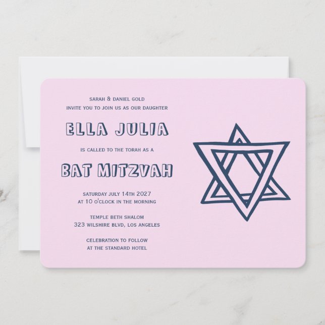 Invitación LETRAS DE LA ESTRELLA DEL Personalizado Bat Mitzva (Anverso)