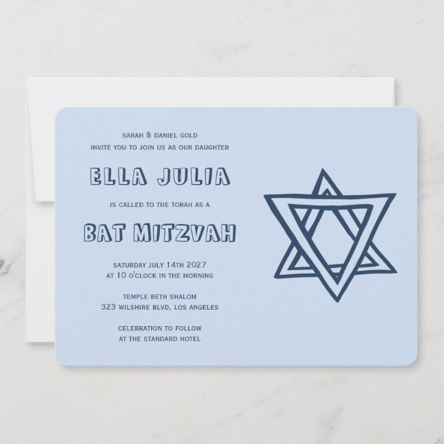 Invitación LETRAS DE LA ESTRELLA DEL Personalizado Bat Mitzva (Anverso)
