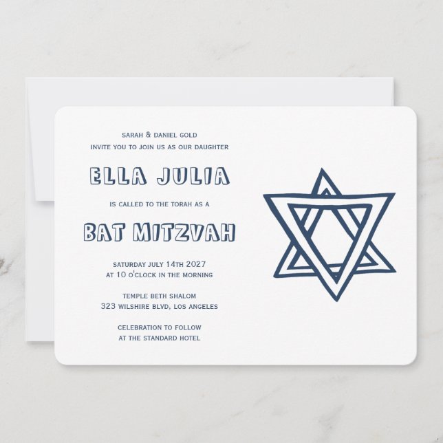 Invitación LETRAS DE LA ESTRELLA DEL Personalizado Bat Mitzva (Anverso)