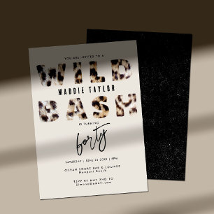 Invitación Letras de leopardo de Bash salvaje 40 Fiesta de cu