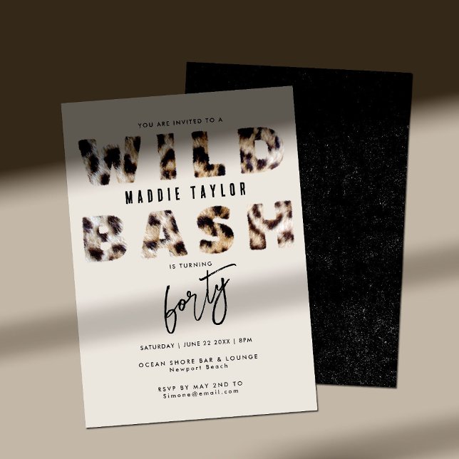 Invitación Letras de leopardo de Bash salvaje 40 Fiesta de cu (Subido por el creador)