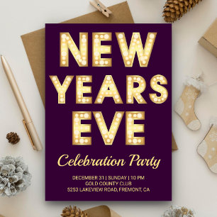 Invitación Letras de marquesina doradas para fiesta de Nochev