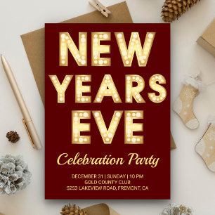 Invitación Letras de marquesina doradas para fiesta de Nochev
