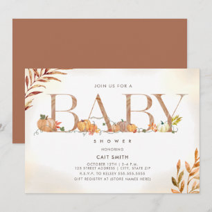 Invitación Letras de parche de calabaza caída Baby Shower oto