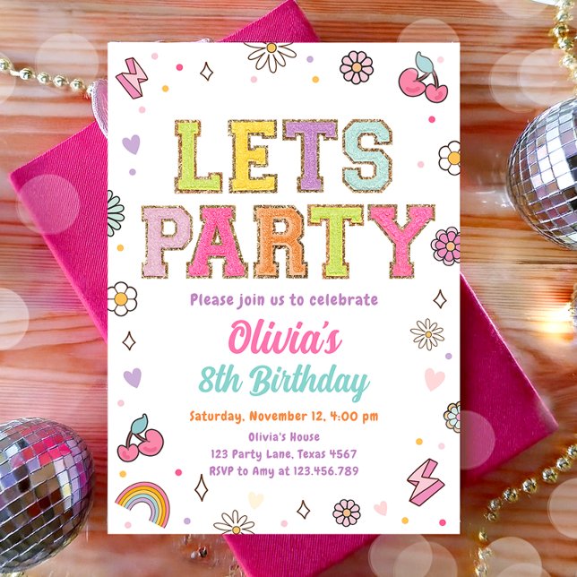 Invitación Letras de parche Varsity Fashion Preppy Cumpleaños (Subido por el creador)