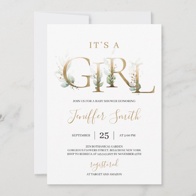 Invitación letras de Relieve metalizado dorado es una ducha d (Anverso)