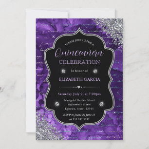 Invitación Letras de Sirena con Brillo Purpura Quinceañera