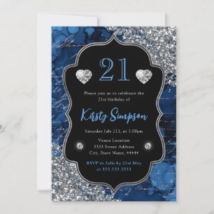 Invitación Letras de Sirena Iridescente Azul Cumpleaños 21