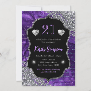 Invitación Letras de Sirena Iridescente Morado Cumpleaños 21