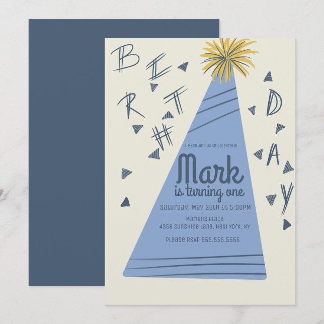 Invitación Letras de Sombrero de Fiesta de Cumpleaños de Niño (Anverso / Reverso)