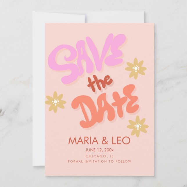 Invitación Letras Dibujadas a Mano Groovy para Guardar la Fec (Anverso)