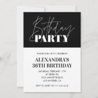 Letras Elegantes Chic Negro Blanco 36 cumpleaños