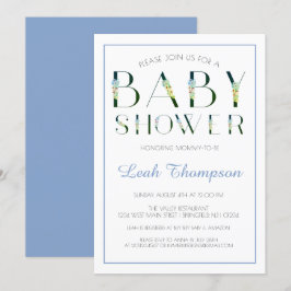 Invitación Letras florales azul audaces Baby Boy Shower