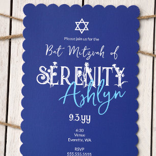 Invitación Letras florales, Blue Wild Flower Bat Mitzvah