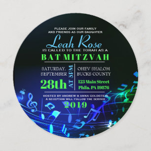Invitación Letras hebreas brillantes y notas musicales murmur
