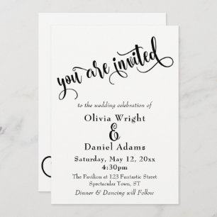 Invitación Letras manuscritas de Fancy Boda blanco y negro