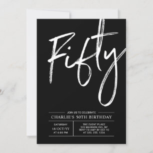 Invitación Letras negras de cincuenta   50ª fiesta de cumplea