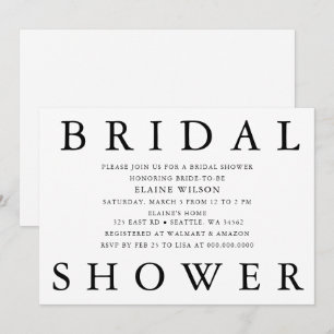 Invitación Letras negrita simples ducha de novia moderna