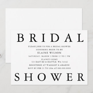 Invitación Letras negrita simples ducha de novia moderna
