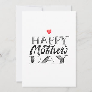 Invitación Letras y corazón del Día de la Madre en negro y bl