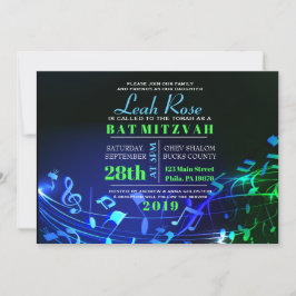 Invitación Letras y notas hebreas brillantes para los bat Mit